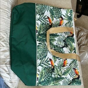 Tropical Green Tote Bag with Parrot Print
